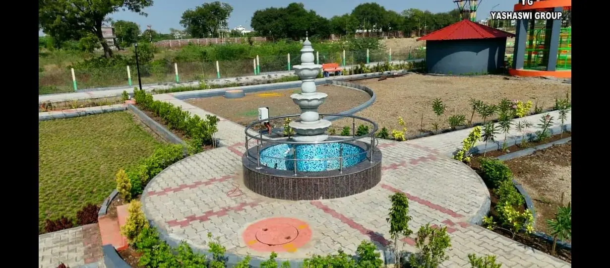 Decorative fountain and landscaped township amenity